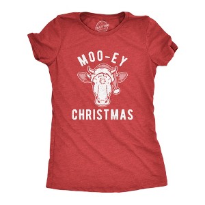Womens Moo-ey Christmas T Shirt Funny Holiday Festive Cow Merry Xmas Graphic Tee - Crazy Dog Women's T Shirt - 1 of 4