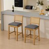 Kumasinova Solid Wood Bar Stools Set of 2,Linen Counter Height Bar Chairs with  Rattan Backrest,Kitchen Stools for Dining Room,Cafe,Bar - 2 of 4