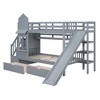 TIRAMISUBEST Twin-Over-Twin/Full-Over-Full Size Castle Style Bunk Bed with 2 Storage Drawers and Slide, Solid Wood Bunk Bedframe w/ Storage Staircase - 3 of 4