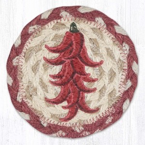Earth Rugs Chili Pepper Ristra Jute Coaster – 5"x5" Round Braided Coaster with Southwestern Kitchen Design - 1 of 3