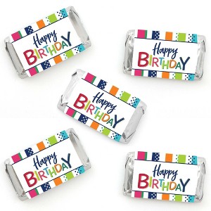 Big Dot of Happiness Cheerful Happy Birthday - Mini Candy Bar Wrapper Stickers - Colorful Birthday Party Small Favors - 40 Count - 1 of 4
