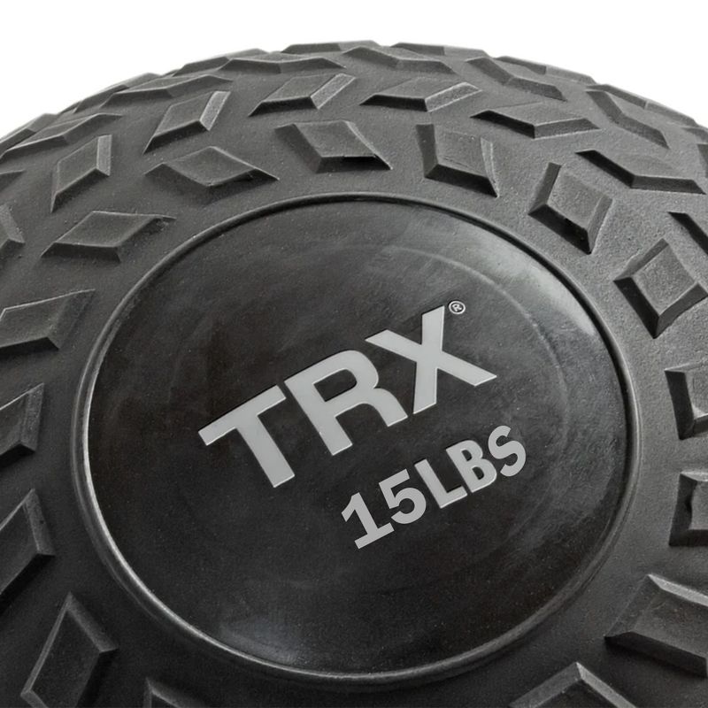 TRX 15 Pound Weighted Textured Tread Slip Resistant Rubber Slam Ball for High Intensity Full Body Workouts and Indoor or Outdoor Training, Black, 3 of 8