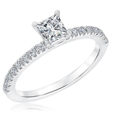Pompeii3 1 Ct Princess Cut Diamond Engagement Ring White Gold Lab Created