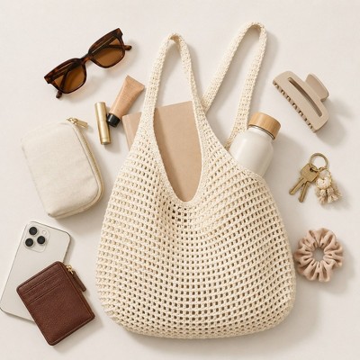 Alilang Women's Crochet Tote Bag Red Open Knit Shoulder Bag Large Capacity Hobo Purse - Red — фото 4
