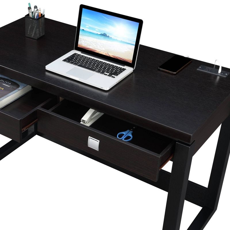 Newport 2 Drawer Desk with Charging Station Espresso/Black - Breighton Home, 6 of 11