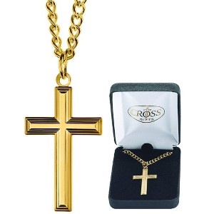 Large, Boxed Cross with Dark-Tone Center Gold-Plated 24-Inch Pendant Necklace - 1 of 1