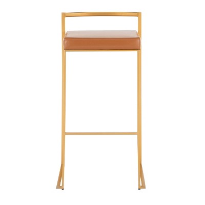 Gold and Camel Faux Leather Adjustable Bar Stools, Set of 2