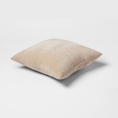 Set of 2 Beige Chenille Square Throw Pillows