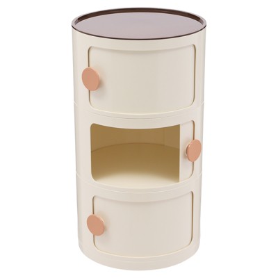 YIYIBYUS Bedside Cabinet, Modern Nightstand, 3-Tier Round Storage Cabinet