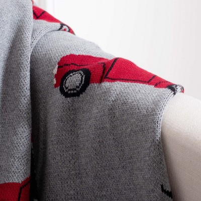 Dasher Grey and Red Cotton Holiday Throw Blanket