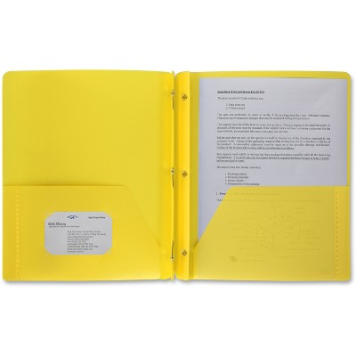 Business Source Poly Portfolio 3 Prong 2 Pkts LTR .3mil Yellow 20884