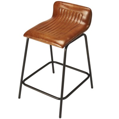 Adjustable Brown Leather & Black Metal Counter Stool