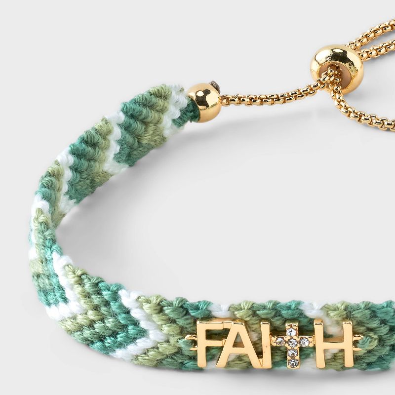 14k Gold Dipped &#34;Faith&#34; with Crystal Cross Woven Adjustable Bracelet - A New Day&#8482; Green, 5 of 6