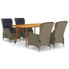 vidaXL 5-Piece Patio Dining Set - Weather-Resistant Rattan Chairs with Cushions & Solid Acacia Wood Table with Curved Legs and Oil-Finished Surface - 2 of 4