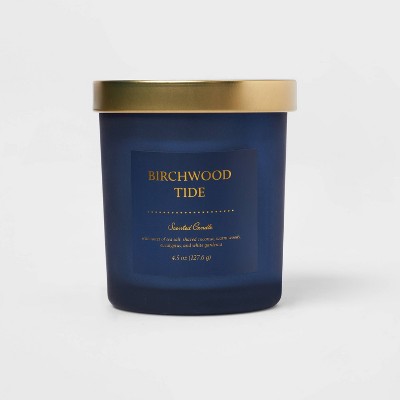 4.5oz Colored Glass Candle Birchwood Tide Blue - Threshold™