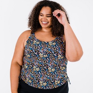 Calypsa Women's Plus Size Maya Tankini Swim Top WIth Removable Cups - 1 of 4