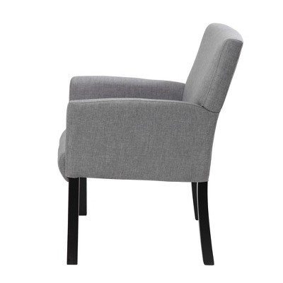 Elegant Medium Gray Linen Upholstered Guest Chair with Black Wood Legs