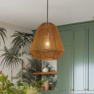 ALOADECOR Handcrafted 1-Light Farmhouse Natural Rattan Pendant Light-Coastal Lantern Hanging Lamp With Rope Woven Shape - 1 of 4