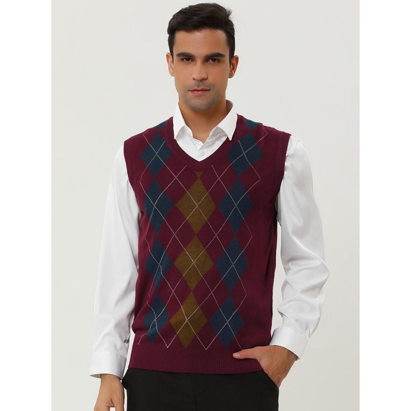 Lars Amadeus Men's Casual Argyle V Neck Sleeveless Knit Pullover Sweater Vest, 3 of 7