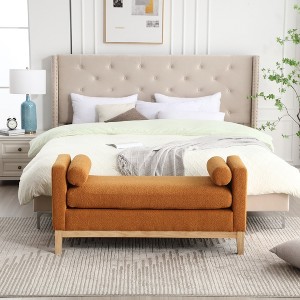 GDFStudio Julian Elegant Upholstered Boucle 53.5" Ottoman with Bolster Pillows and Rubber Wood Leg - 1 of 4