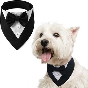 Dog Tuxedo, Formal Wedding Bandana Collar with Bow Tie, Adjustable Pet Party Tuxedo, Valentine's Outfit - 1 of 4