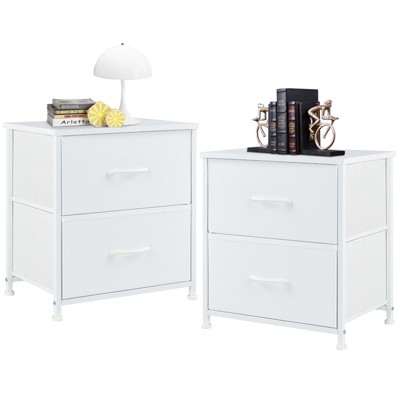DOMETOUR Fabric Dresser with 2 Drawers, Nightstands with Adjustable Feet, End Table for Bedroom, Set of 2