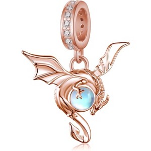 Sterling Silver Dragon Charm with Moonstone - Mythical Bead for Bracelets & Necklaces - 1 of 4
