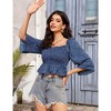 WhizMax Women Top Casual 3/4 Sleeve Floral Blouse Shirts Shoulder Tops Square Neck Floral Boho Smocked Blouses shirt - 3 of 4