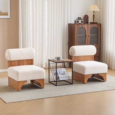 CAVINAS Modern Boucle Accent Chair with Rolled Backrest and Solid Wood Frame, Lounge Armchair for Living Room, Bedroom, or Office