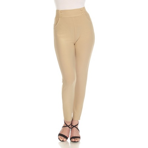 Women's Super Soft Elastic Waistband Scuba Pants Olive Medium - White Mark