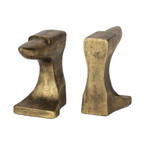 HomeRoots Set of Two 6" Gold Metal Decorative Bookends - 1 of 4