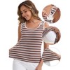 INSPIRE CHIC Women's Buckled Straps Breastfeeding Maternity U-Neck with Padded Loose Fit Longline Striped Tank Top - 3 of 4