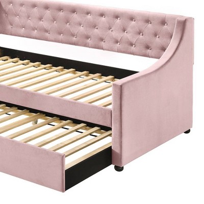 Lianna Pink Velvet Twin Daybed with Trundle