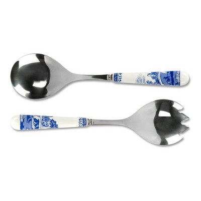 Spode Blue Italian Set of 2 Salad Servers, 10", Blue & White
