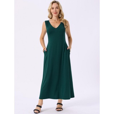 Женские платья INSPIRE CHIC Women's Sleeveless Tie-Waist Knit Beach Tank Casual Maxi Dress with Pockets Dark Green Medium — фото 4