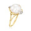 Ross-Simons 10-10.5mm Cultured Pearl Leaf Ring With Diamond Accents in 14kt Yellow Gold - 3 of 4