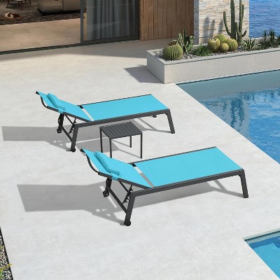 PURPLE LEAF Outdoor Lounge Chair Set Aluminum Patio Chaise Lounger with Side Table and Pillow for Outside Pool Beach Sunbathing Tanning Recliner
