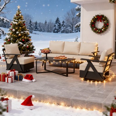 EAGLE PEAK Urban Slate 4 Piece Modern Outdoor Patio Furniture Set, Couch, Swivel Rocking Chairs, and Coffee Table