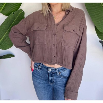 Women's CROPPED BUTTON UP SHIRT - bobi