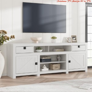 Bedroom Farmhouse TV Stand for 80 in TVs, Long Entertainment Center w/ 4 Storage Drawers & 3 Open Shelf, White Television Consoles Stands - 1 of 4