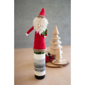 Holiday Wine Bottle Topper Felt Santa Curly Hat – 10.5″ H by Kalalou - 1 of 3