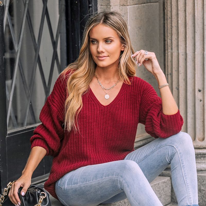 Women's V-Neck Chunky Knit Long Sleeve Sweater - Cupshe, 4 of 8