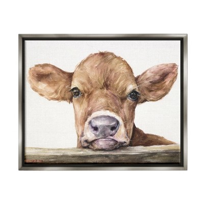 Stupell Industries Cute Baby Cow Animal Watercolor Painting Gray