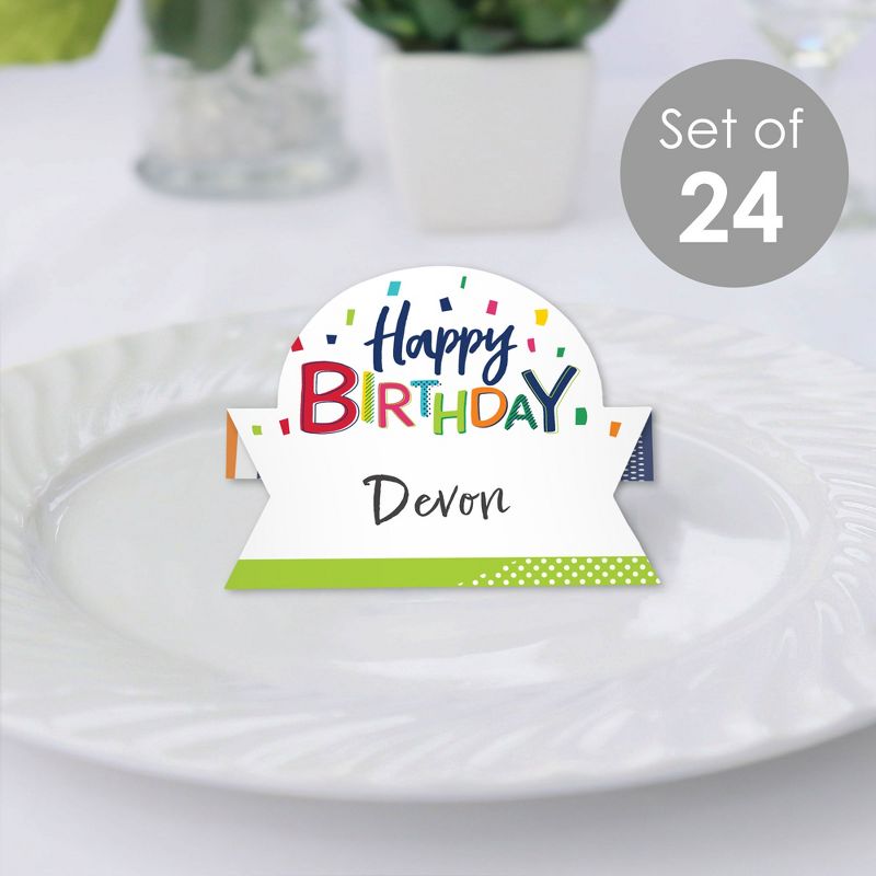 Big Dot of Happiness Cheerful Happy Birthday - Colorful Birthday Party Tent Buffet Card - Table Setting Name Place Cards - Set of 24, 2 of 9