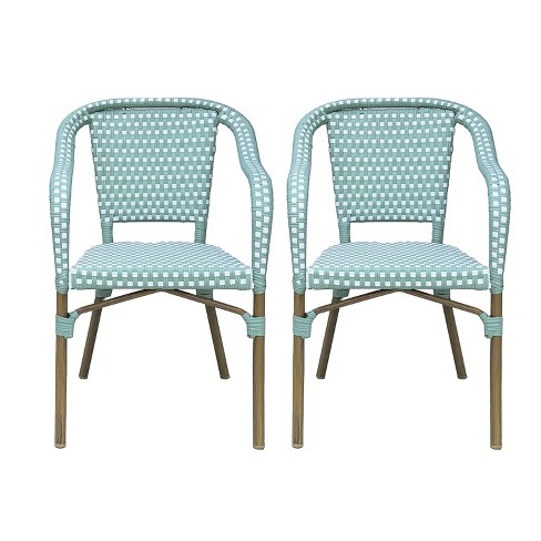 2pk Cecil Outdoor French Bistro Chairs Light Teal White Christopher Knight Home