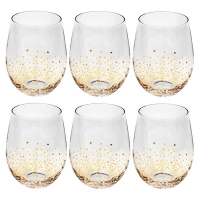 Textured Stemless Wine Glasses with Gold Base and Rim-Set of  6, Fills 14 oz.: Wine Glasses