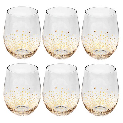 American Atelier Luster Stemless Flute Set of 6 Made of Glass, Confetti  Design, Champagne Wine Glasses for Rose and Mimosas, Cocktail Glass Set