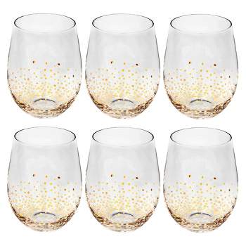 American Atelier Luster Stemless Goblet Set of 6 Made of Glass, Gold and Silver Confetti Design, Smooth Rim Wine Glasses, 16 oz.