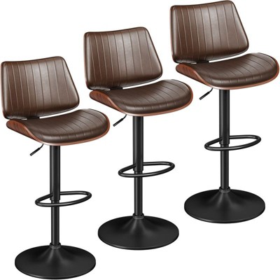 Gikpal Swivel Barstools for Kitchen Island with Bentwood Back & Leather Seat, Counter Height Bar Chair with Back & Footrest, for Kitchen, Dining Room