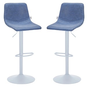 LeisureMod Tilbury Bar Stools with White Iron Base – Adjustable Height Counter Stools with Leather Seat, Swivel Function & Footrest Set of 2 - 1 of 4